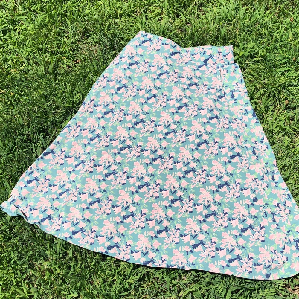 Pact Floral Midi Skirt in Mint, Pink & Navy